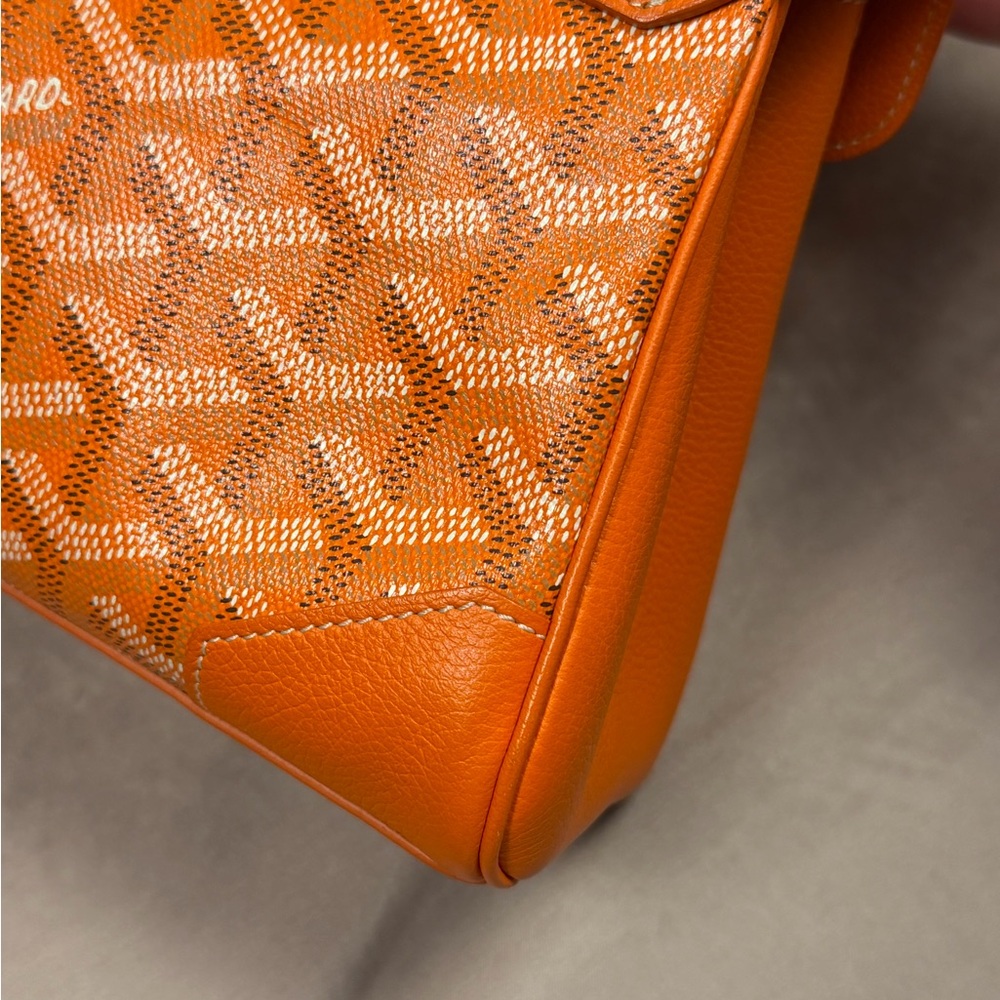 GOYARD SAIGON SOUPLE MINI ORANGE LEATHER & GOYARDINE CANVAS BAG - NEW W DUST BAG - Picture 8 of 12